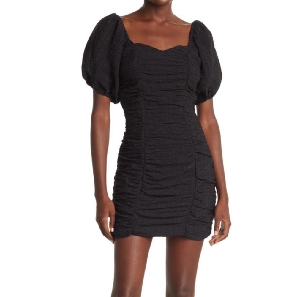 NSR Khai black ruched puff sleeve mini dress size medium